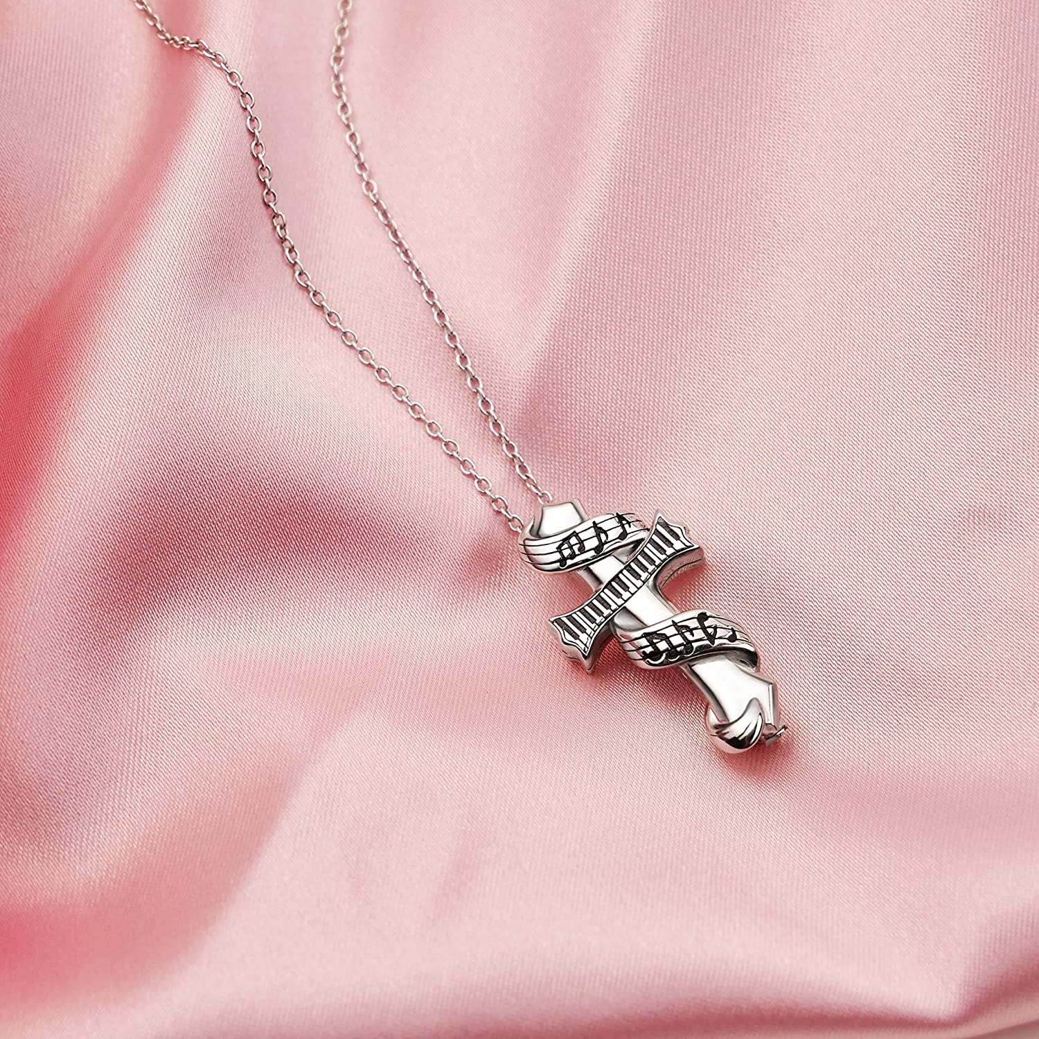 PELOVNY Urn Necklace for Ashes Tree of Life Rose Viking Music Butterfly Guitar Hummingbird Dragonfly Angel Wing Cremation Urn Pendant Necklaces S925 Sterling Silver Keepsake Memorial Remains Pendant for Women - Image 4